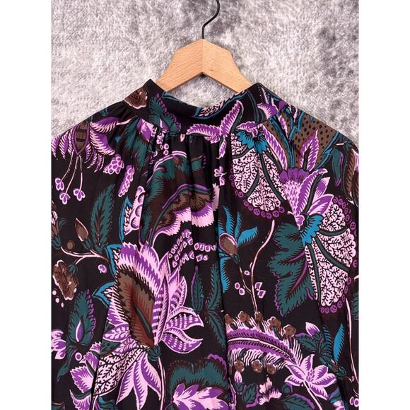Rhode Blouse Small Womens Mock Neck Tropical Floral Top - Picture 2 of 7